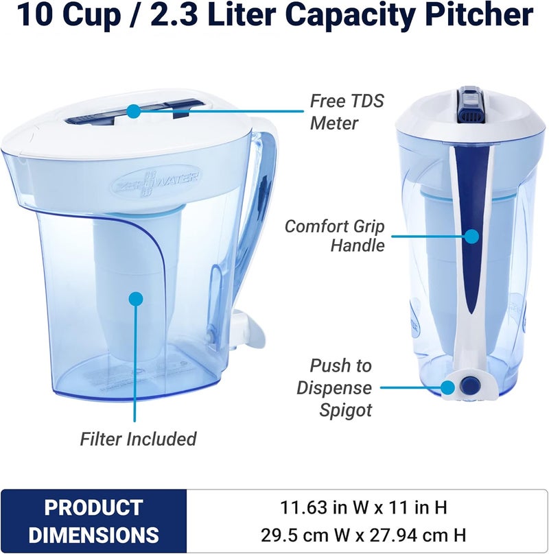 ZeroWater 10-Cup Ready-Pour 5-Stage Water Filter Pitcher 0 TDS for Improved Tap Water Taste - IAPMO Certified to Reduce Lead, Chromium, and PFOA/PFOS - Image 3